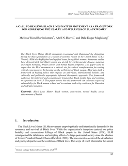 A Call to Healing: Black Lives Matter Movement As a Framework for Addressing the Health and Wellness of Black Women