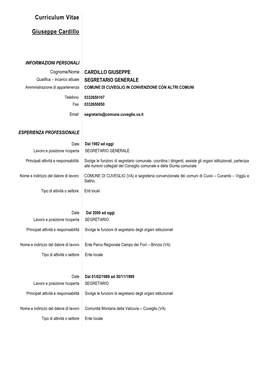 Curriculum Vitae Segretario