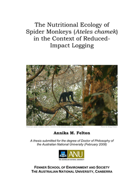 The Nutritional Ecology of Spider Monkeys (Ateles Chamek) in the Context of Reduced- Impact Logging