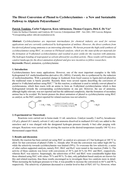 The Direct Conversion of Phenol to Cyclohexylamines – a New and Sustainable Pathway to Aliphatic Polyurethanes?