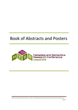 Book of Abstracts and Posters