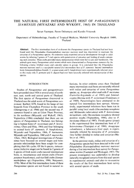 The Natural First Intermediate Host of Paragonimus Siamensis