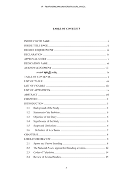 Table of Contents Inside Cover Page