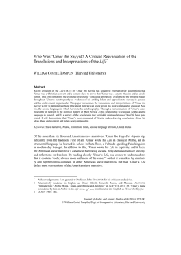 Who Was ‛Umar Ibn Sayyid? a Critical Reevaluation of the Translations and Interpretations of the Life*