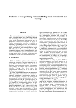 Evaluation of Message Missing Failures in Flexray-Based Networks with Star Topology