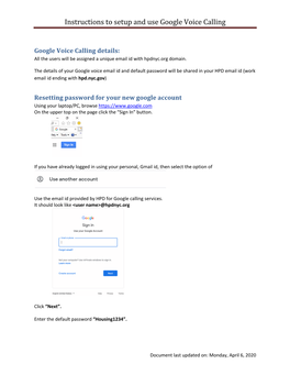 Instructions to Setup and Use Google Voice Calling