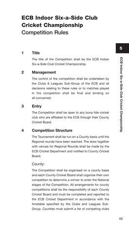 ECB Indoor Six-A-Side Club Cricket Championship Competition Rules