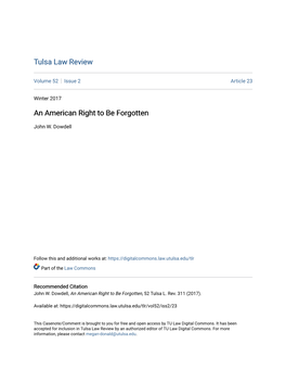 An American Right to Be Forgotten