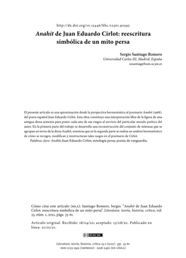 Anahit De Juan Eduardo Cirlot: Reescritura Simbólica De Un Mito Persa