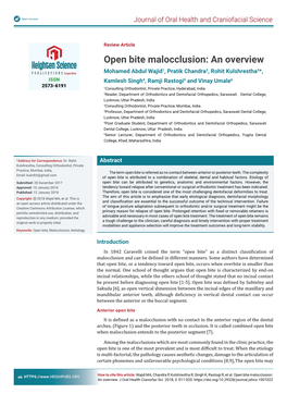 Open Bite Malocclusion: an Overview