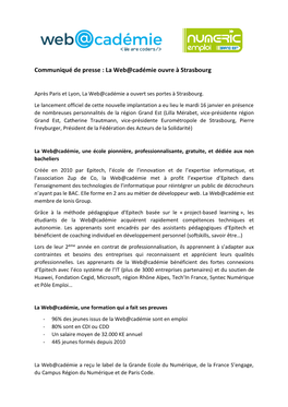 Communiqué De Presse : La Web@Cadémie Ouvre À Strasbourg