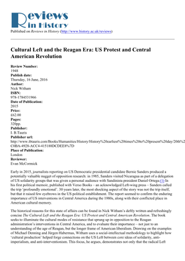 Cultural Left and the Reagan Era: US Protest and Central American Revolution