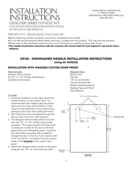 Installation Instructions for More Information on Installing Custom Door Fronts