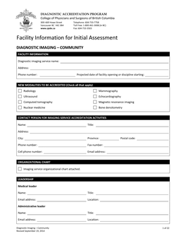 Facility Information for Initial Assessment Form – Diagnostic Imaging