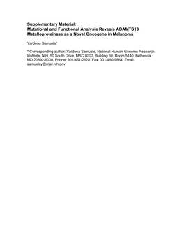 Mutational and Functional Analysis Reveals ADAMTS18 Metalloproteinase As a Novel Oncogene in Melanoma