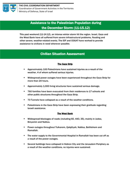 Assistance to the Palestinians During the December Storm