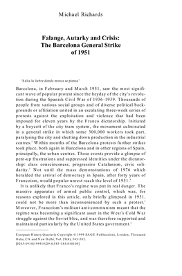 Falange, Autarky and Crisis: the Barcelona General Strike of 1951