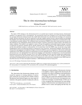 The in Vitro Micronucleus Technique Michael Fenech∗ CSIRO Health Sciences and Nutrition, PO Box 10041, Adelaide BC 5000, South Australia, Australia