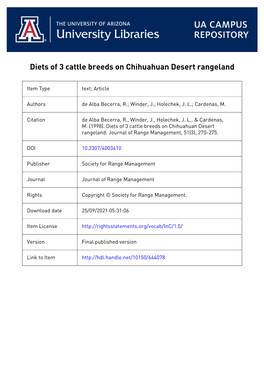 Diets of 3 Cattle Breeds on Chihuahuan Desert Rangeland