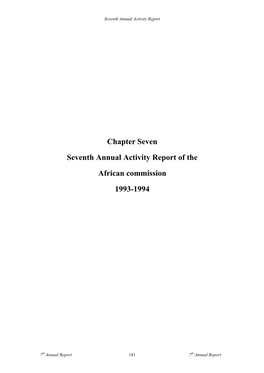 Chapter Seven Seventh Annual Activity Report of the African Commission 1993-1994