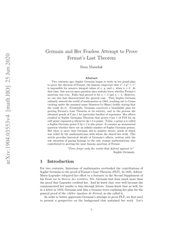 Germain and Her Fearless Attempt to Prove Fermat's Last Theorem