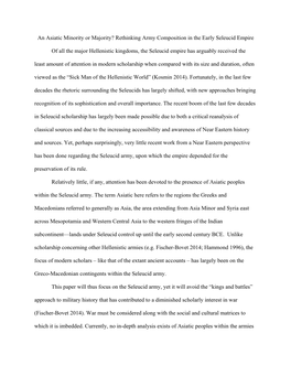 An Asiatic Minority Or Majority? Rethinking Army Composition in the Early Seleucid Empire