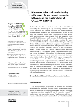 Brittleness Index and Its Relationship with Materials Mechanical Properties: Influence on the Machinability of CAD/CAM Materials