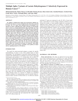 Multiple Splice Variants of Lactate Dehydrogenase C Selectively Expressed in Human Cancer1, 2