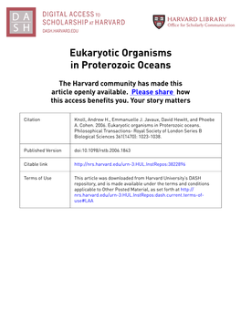 Eukaryotic Organisms in Proterozoic Oceans