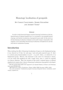 Homotopy Localization of Groupoids