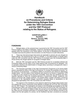 Handbook on Procedures and Criteria for Determining Refugee Status Under the 1951 Convention and the 1967 Protocol Relating