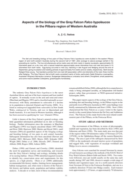 Aspects of the Biology of the Grey Falcon Falco Hypoleucos in the Pilbara Region of Western Australia