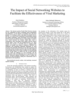 The Impact of Social Networking Websites to Facilitate the Effectiveness of Viral Marketing