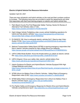 Electric & Hybrid Vehicle Fire Resource Information