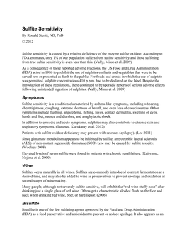 Sulfite Sensitivity by Ronald Steriti, ND, Phd © 2012