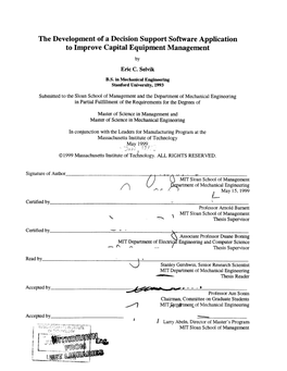 The Development of a Decision Support Software Application to Improve Capital Equipment Management