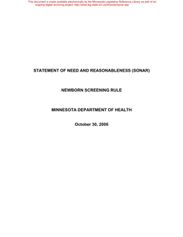 (Sonar) Newborn Screening Rule Minnesota Department