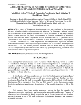 A Preliminary Study of Parasitic Infections of Some Fishes from Kinabatangan River, Sandakan, Sabah