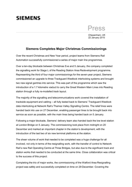 Siemens Completes Major Christmas Commissionings