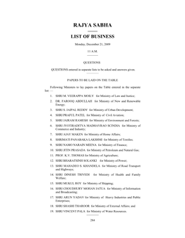 Rajya Sabha —— List of Business