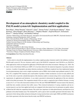 Development of an Atmospheric Chemistry Model Coupled to the PALM Model System 6.0: Implementation and First Applications