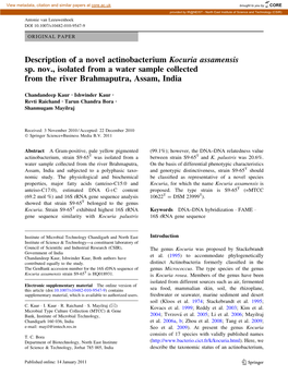 Description of a Novel Actinobacterium Kocuria Assamensis Sp. Nov., Isolated from a Water Sample Collected from the River Brahmaputra, Assam, India