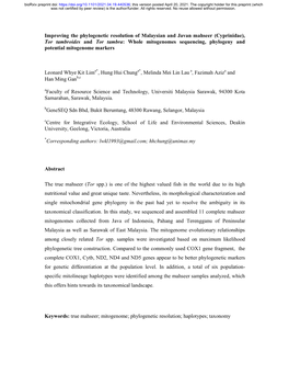 Improving the Phylogenetic Resolution of Malaysian and Javan Mahseer (Cyprinidae), Tor Tambroides and Tor Tambra: Whole Mitogeno