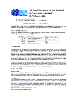 Talk Abroad® International SIM Card User's Guide