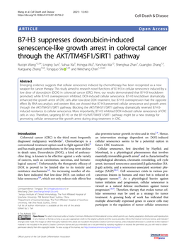 B7-H3 Suppresses Doxorubicin-Induced Senescence