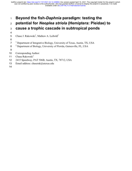 Beyond the Fish-Daphnia Paradigm: Testing the Potential For