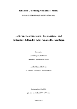 Und Buttersäure-Bildenden Bakterien Aus Biogasanlagen