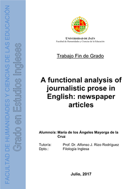 A Functional Analysis of Journalistic Prose in English: Newspaper Articles