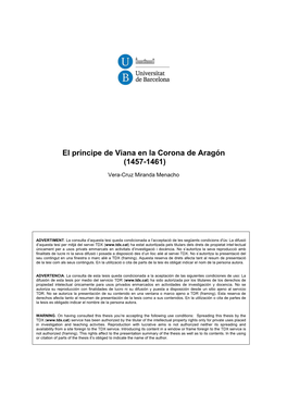 El Príncipe De Viana En La Corona De Aragón (1457-1461)