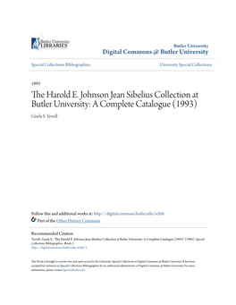 The Harold E. Johnson Jean Sibelius Collection at Butler University